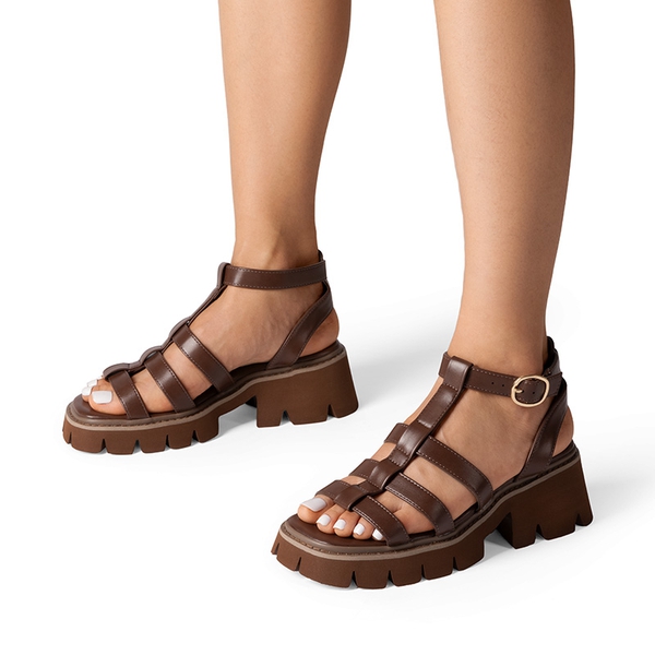Rugged Lug Platform Sandals - BROWN - 1